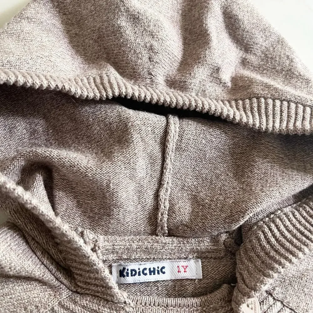 Kidichic Boys Tan Sweater Hoodie Cozy Neutral Everyday Pullover 12M
